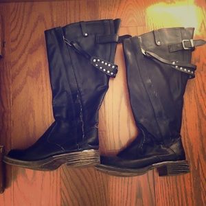 Black Knee-high Motorcycle Boots Size 6